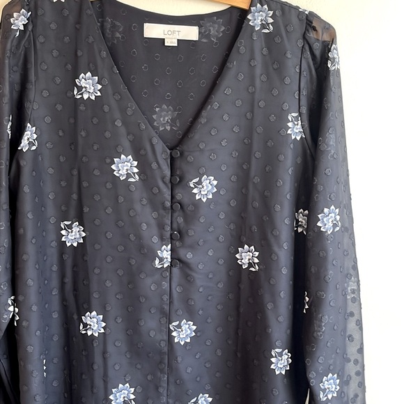 LOFT Dark Blue Floral Blouse - Picture 2 of 9